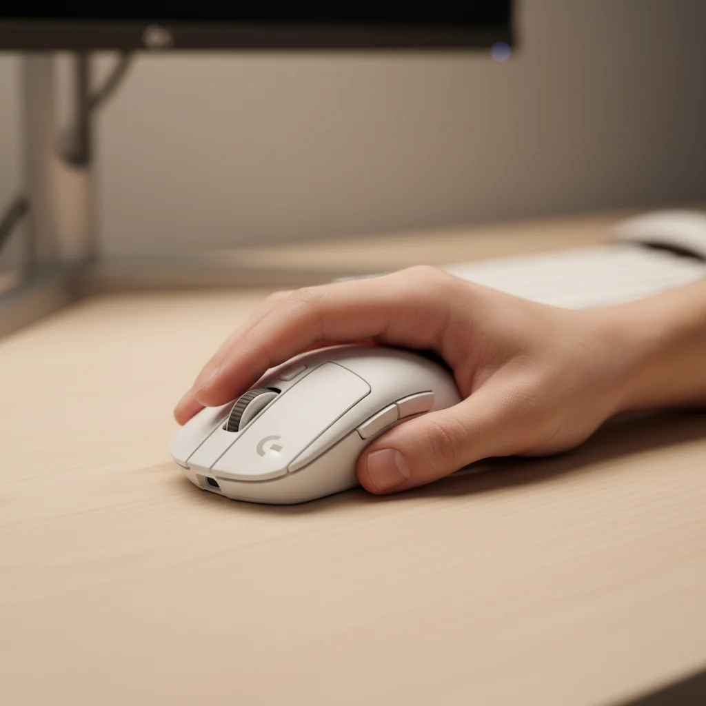 A human hand in a relaxed palm grip holding the it gaming mouse, illustrating its neutral and comfortable ergonomic design.